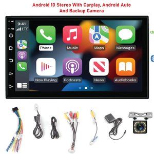 Universal double din car android stereo 7" with carplay, android auto, fm/am blu